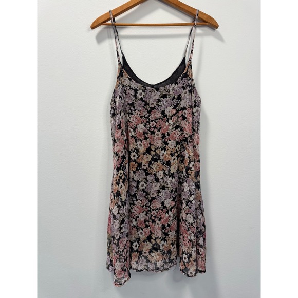 Brandy Melville Whimsygoth Floral Mini Dress Black Pink Spaghetti Strap OS - Picture 2 of 6